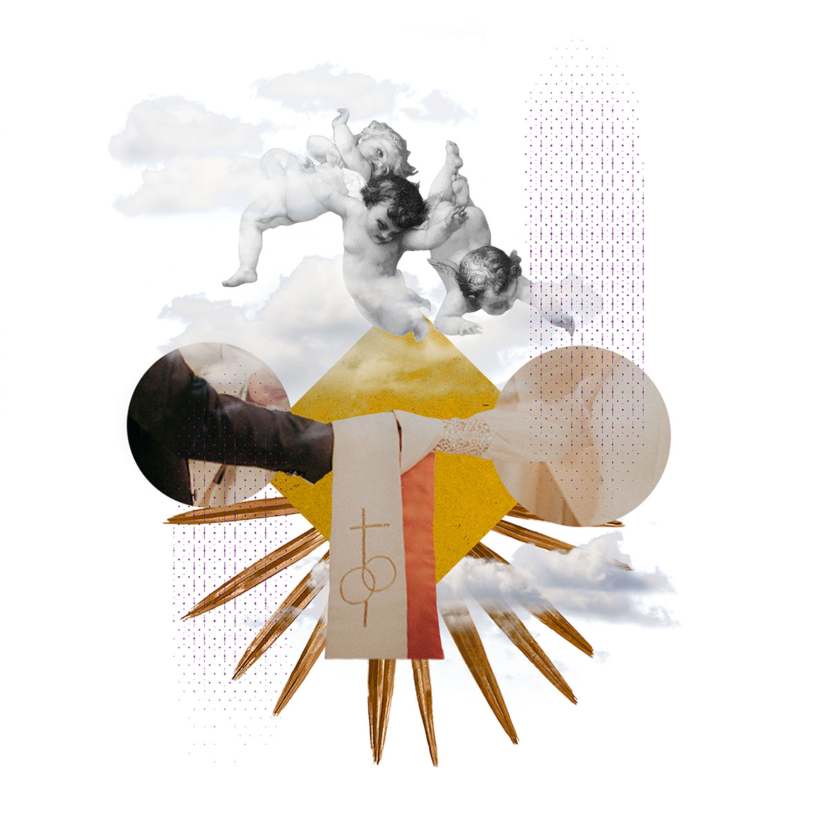 Symboliczny obraz sakramentu małżeństwa – obrączki, stuła i motyw aniołów. Sakrament małżeństwa w parafii franciszkanów w Zielonej Górze.